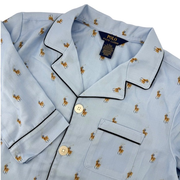 Polo Ralph Lauren Kids Pony Print Blue Pajama Set Long Sleeve Top Pants Size L - Picture 2 of 13